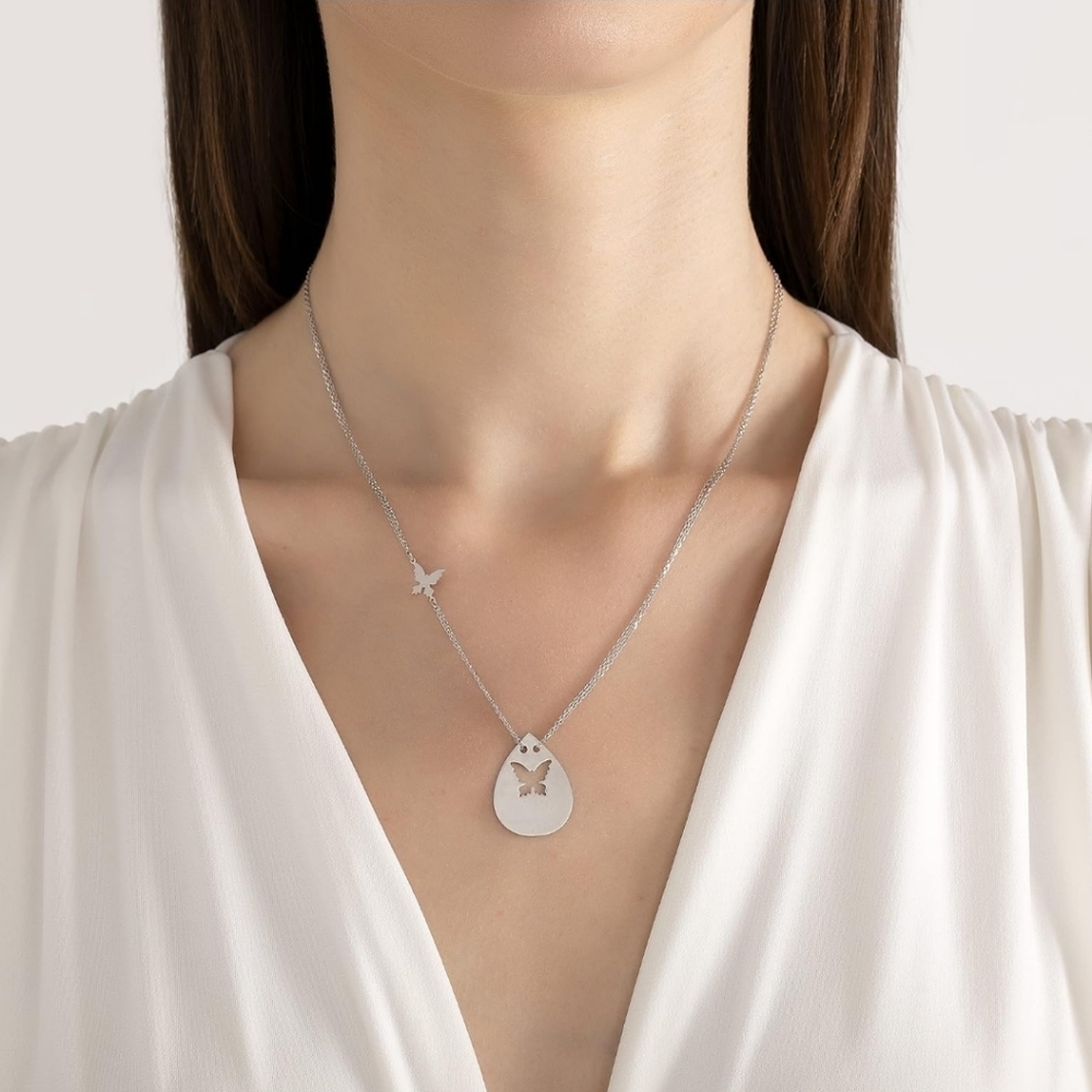 Butterfly Figure White Gold Necklace